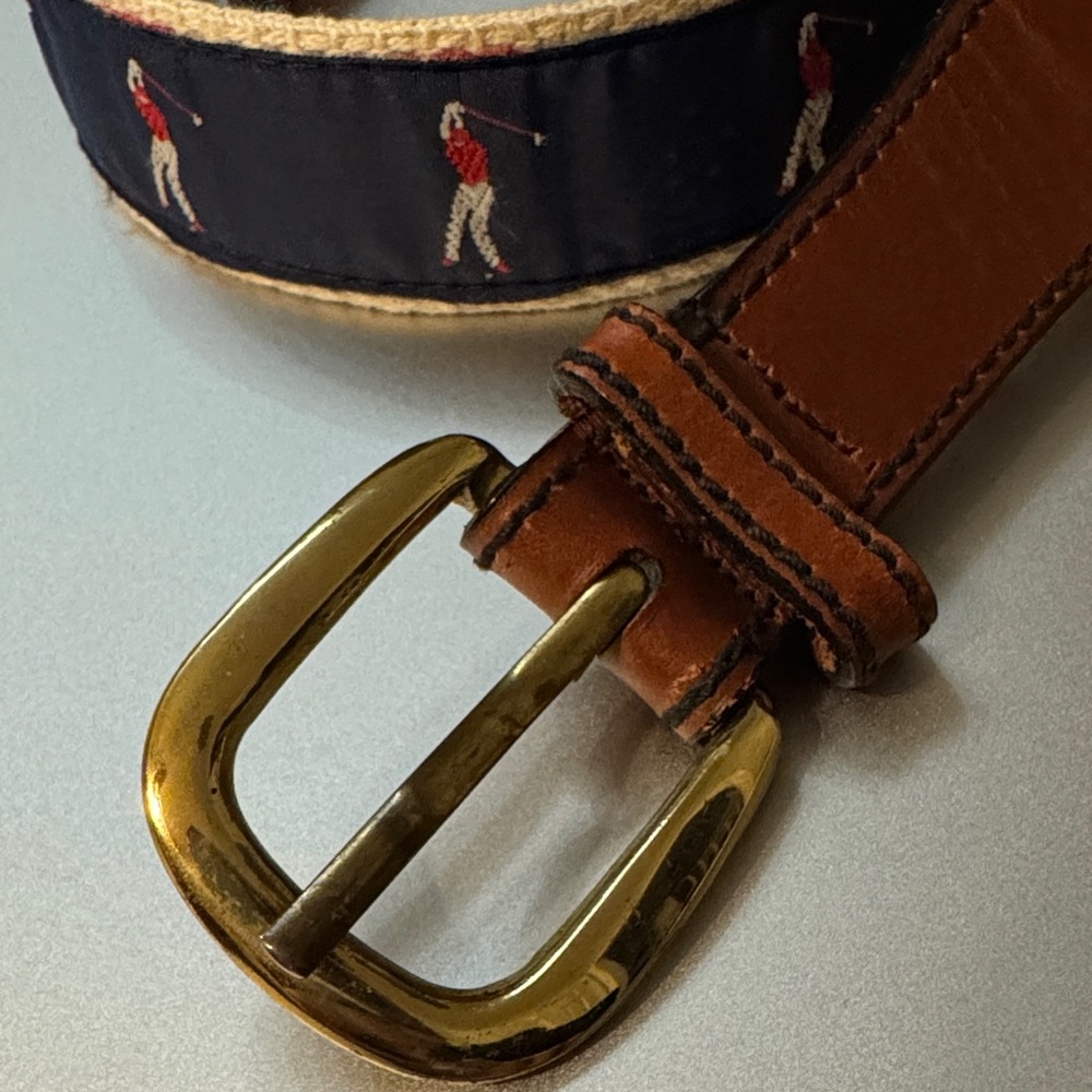 Preppy golfer Brown Leather Belt with solid Brass Buckle